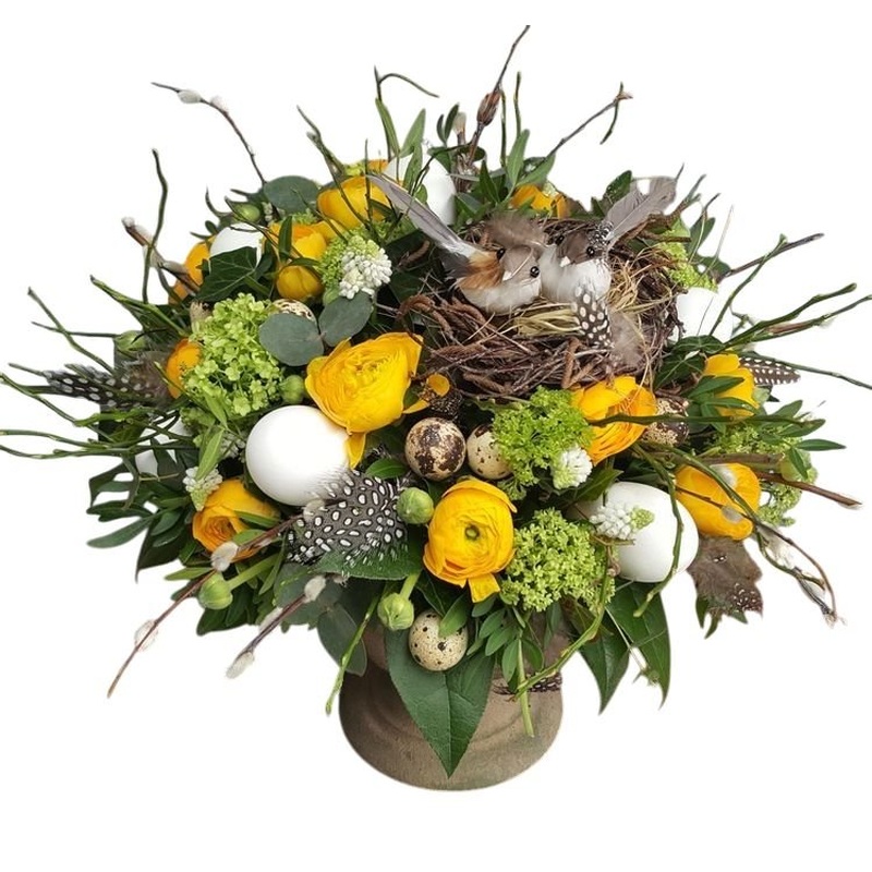 Luxury Box of Yellow Ranunculus and Easter Decoration