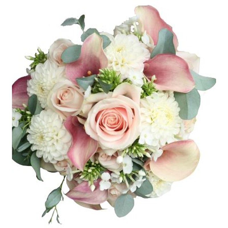 White Dahlia with Pink Calla Lily Bouquet