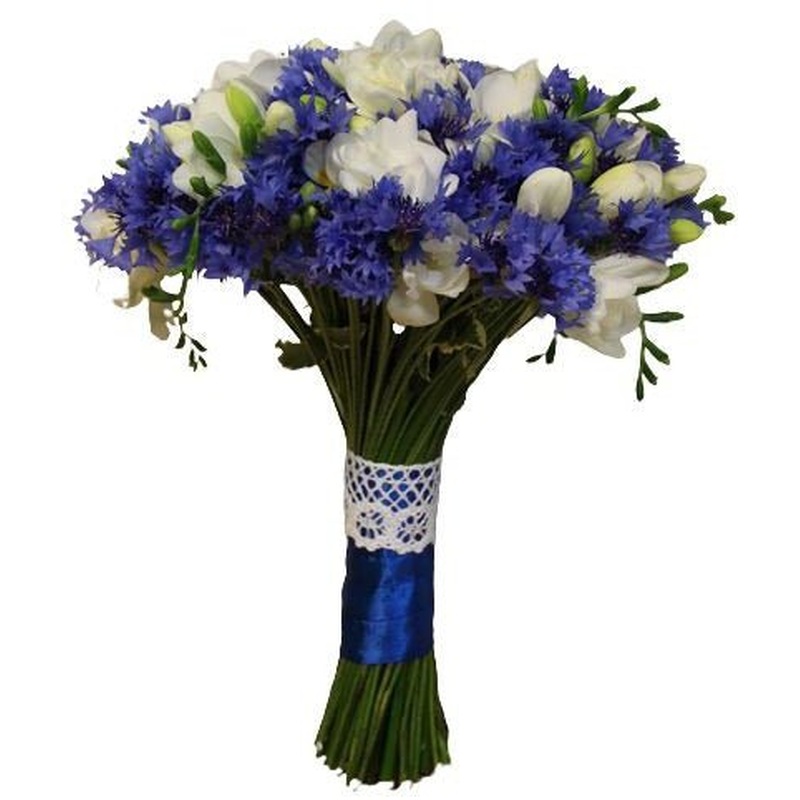 White Freesia and Cornflowers Bridal Bouquet