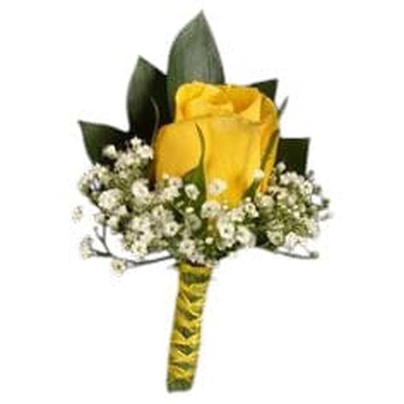 Yellow Rose with Gypsophila Buttonhole