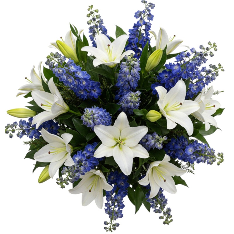 Amazing Lily and Blue Delphinium Bouquet