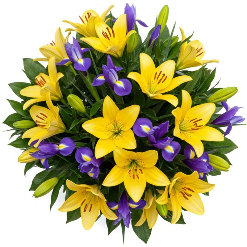 Yellow Lily and Iris Bouquet