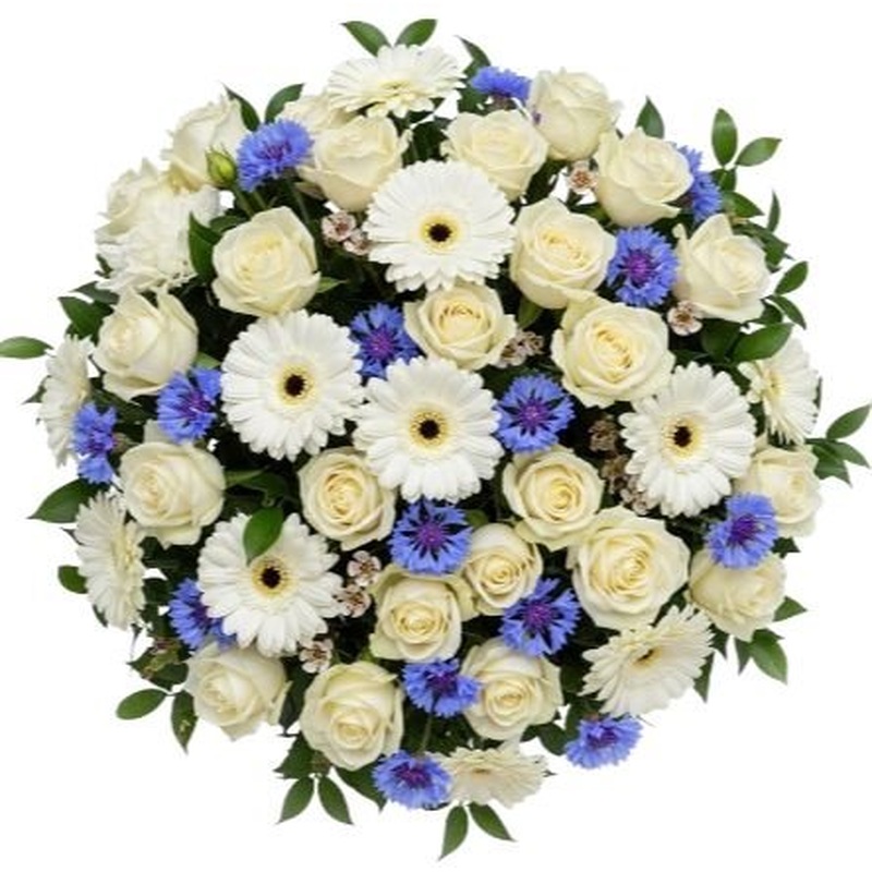 Amazing White Bouquet with Blue Cornflowers