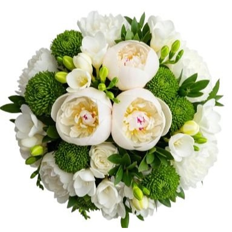 White Peony and Freesias with Green Accent Bouquet
