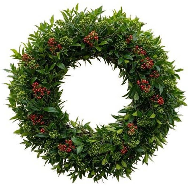 Green Skimmia and Red Berries Wreath
