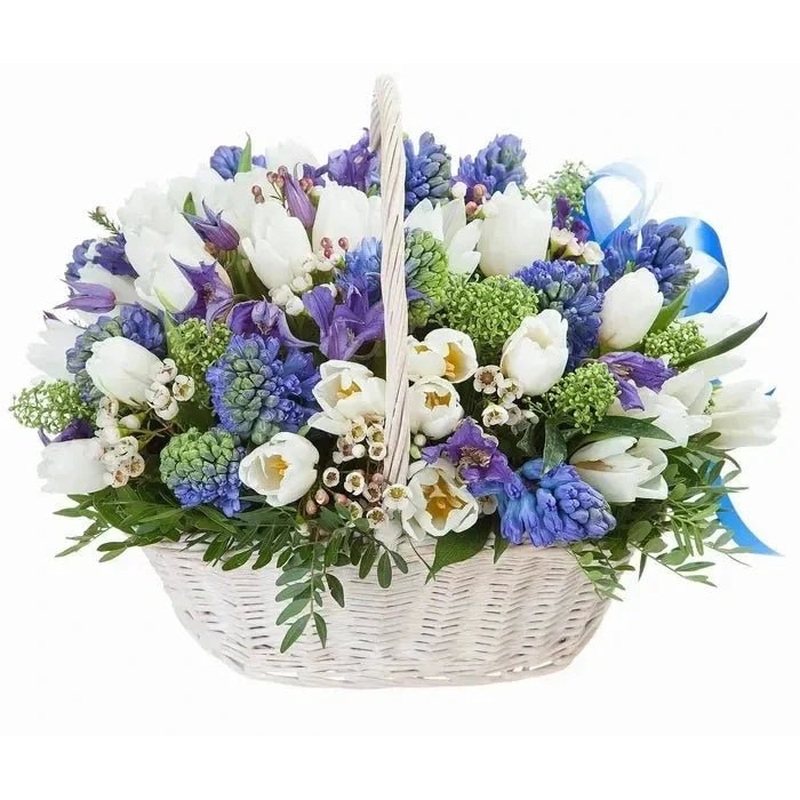 White and Blue Flowers Basket