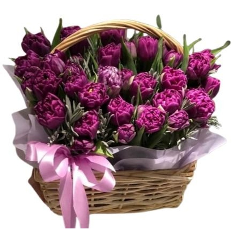 Wonderfurl Basket of Double Tulips