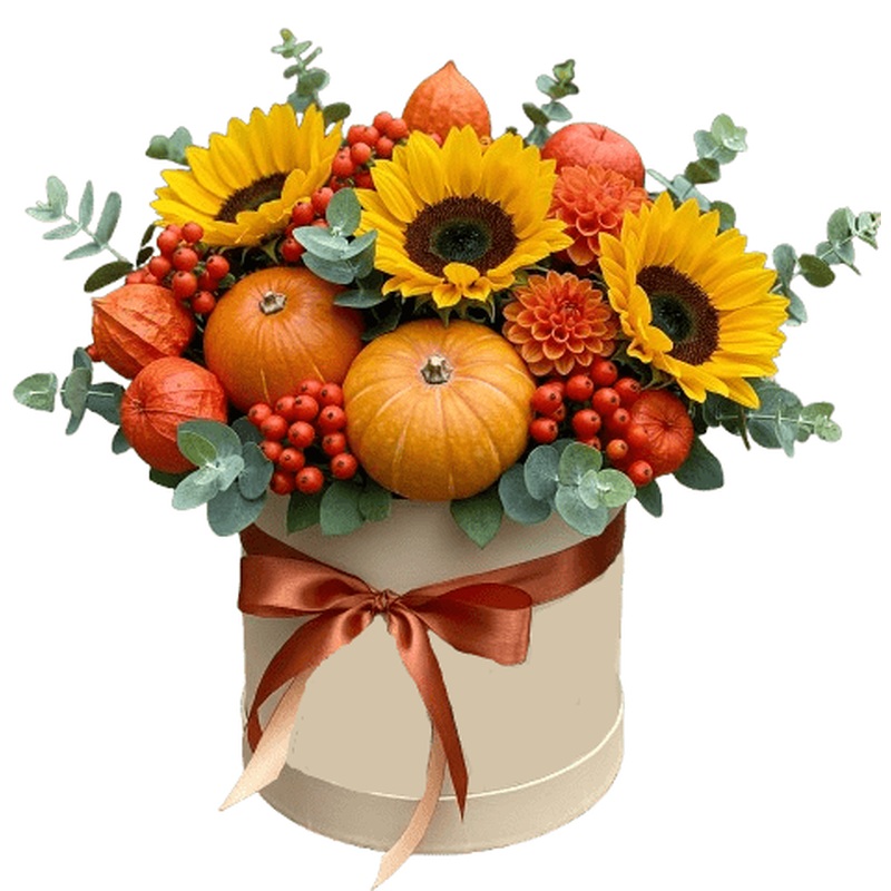 Sunflowers and Mini Pumpkin Halloween Box