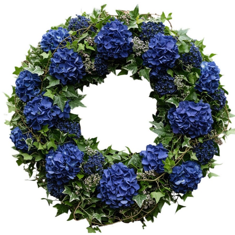 Deep Blue Hydrangea with Hedera Door Wreath