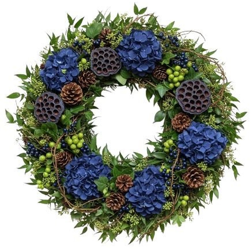 Navy Hydrangea and Blueberries Luxury Door Wreath