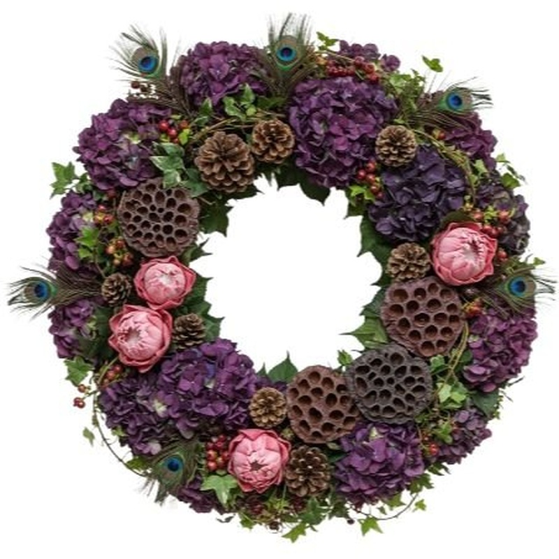 Rustic Purple Hydrangea and Protea Door Wreath