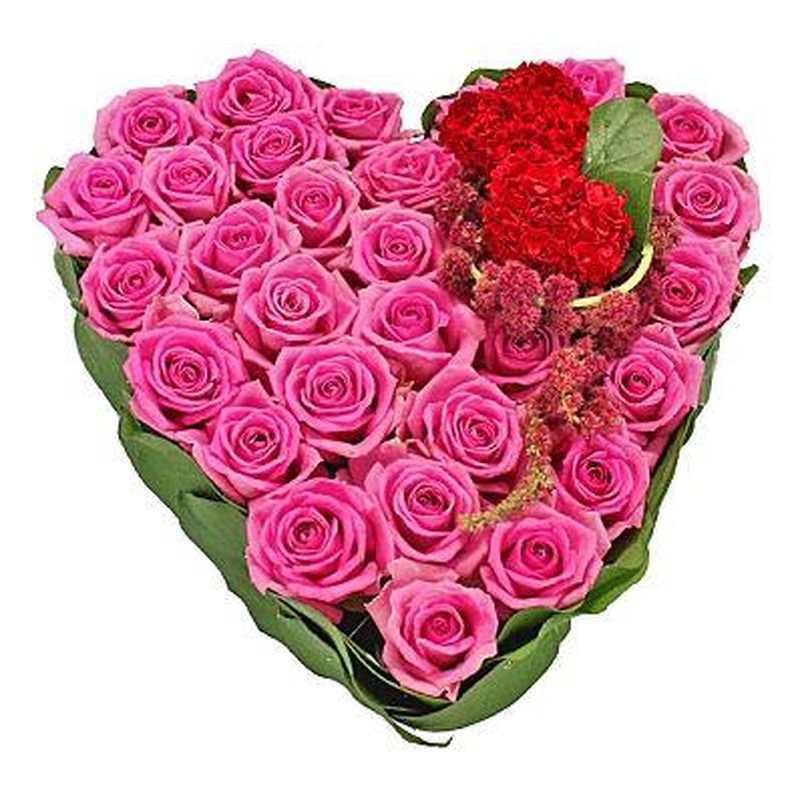 Pink Roses Heart with Carnation Corsage