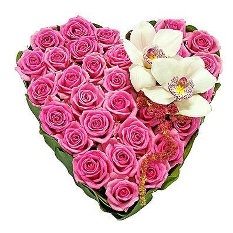 Pink Roses Heart with Orchids Corsage