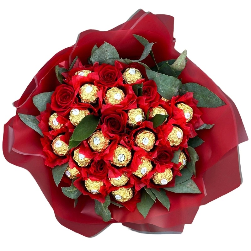 Ferrero Rocher Colection Chocolate Bouquet with Roses and Greenery