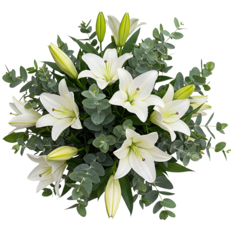 White Lily with Eucalyptus Bouquet