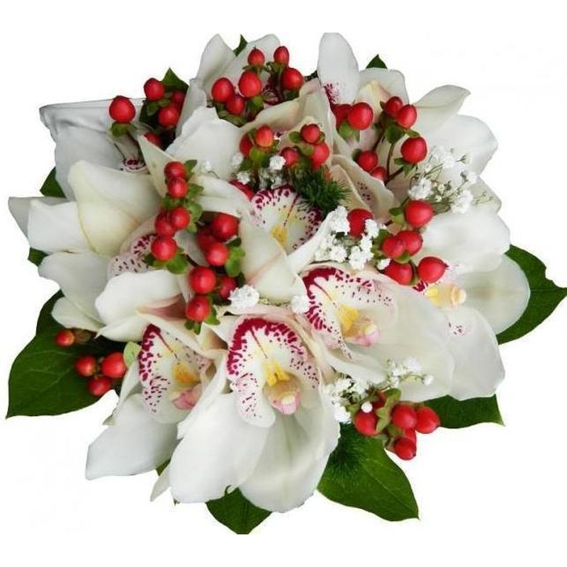 White Orchids in Red Bouquet