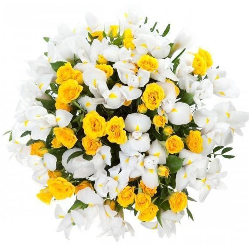 Yellow Spray Roses with Iris Bouquet