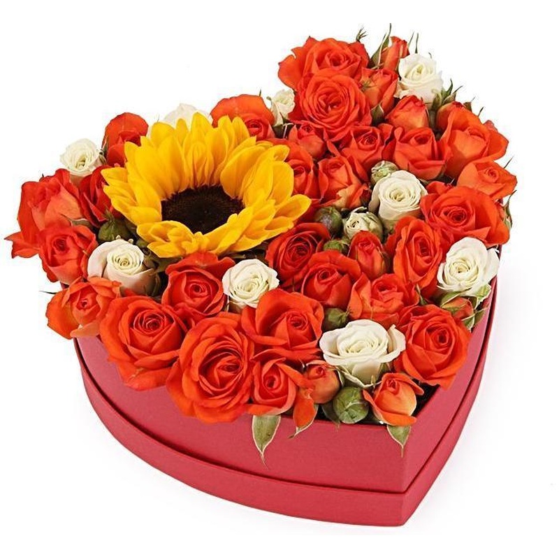 Orange and Sunflowers Heart Box