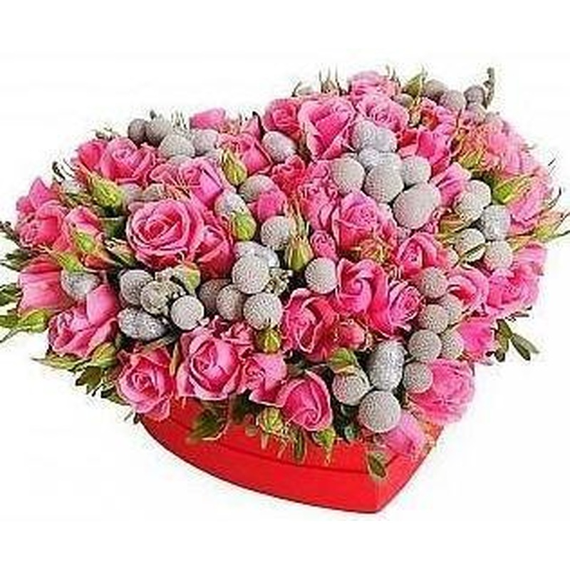 Pink Spray Roses Heart Box