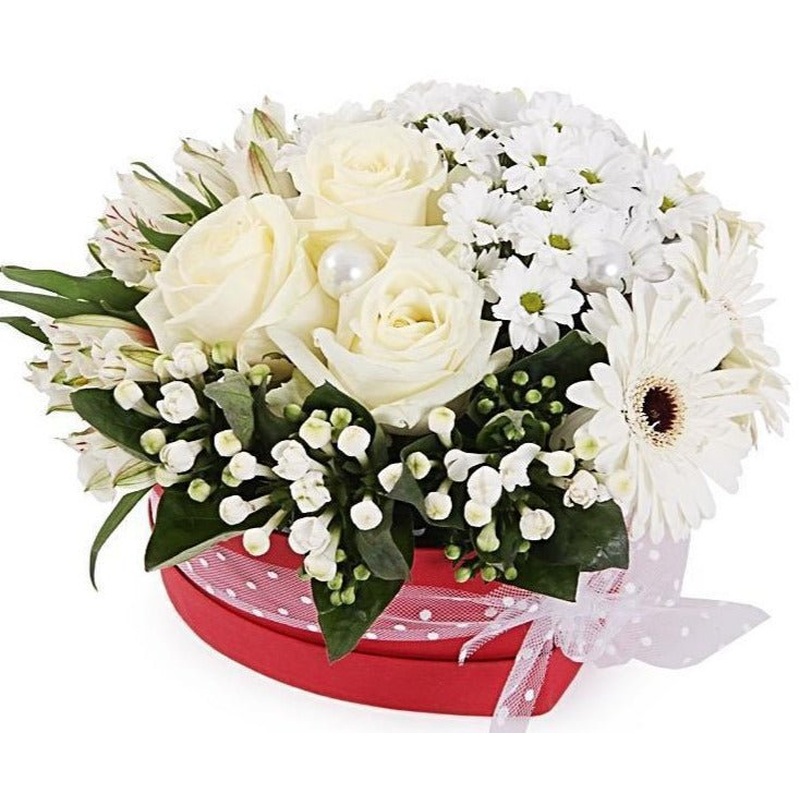 White Flowers Rain Heart Box