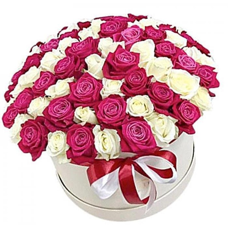 Luxury Deep Pink and White Roses Box