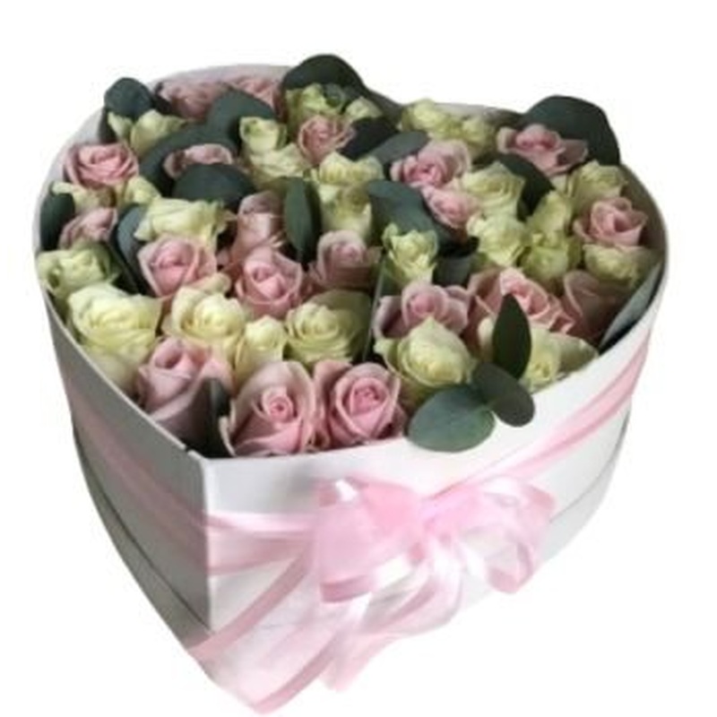 Pink and White Roses in Box