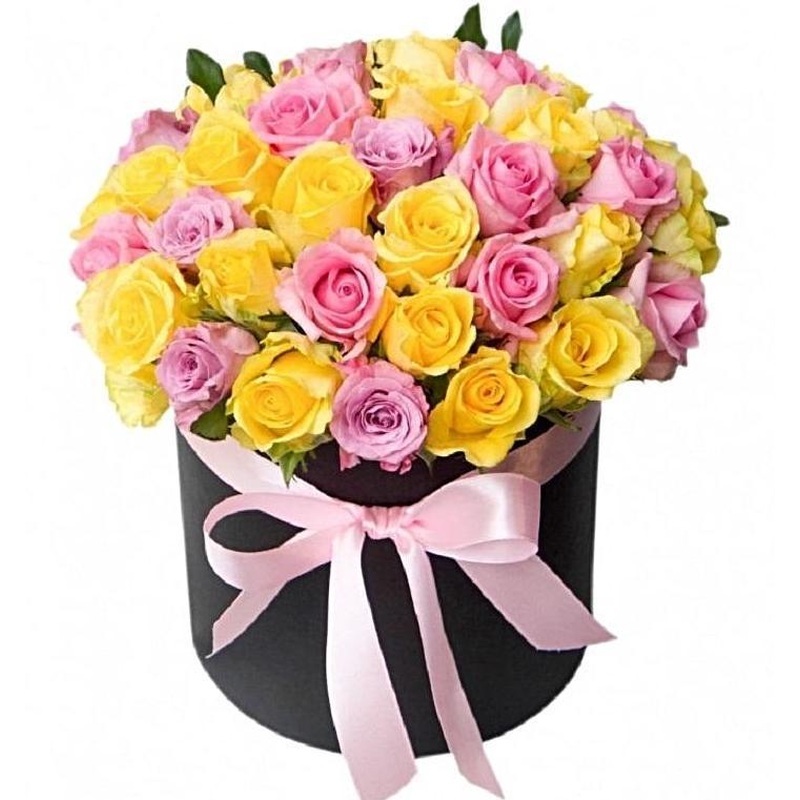Pink and Yellow Roses Hat Box