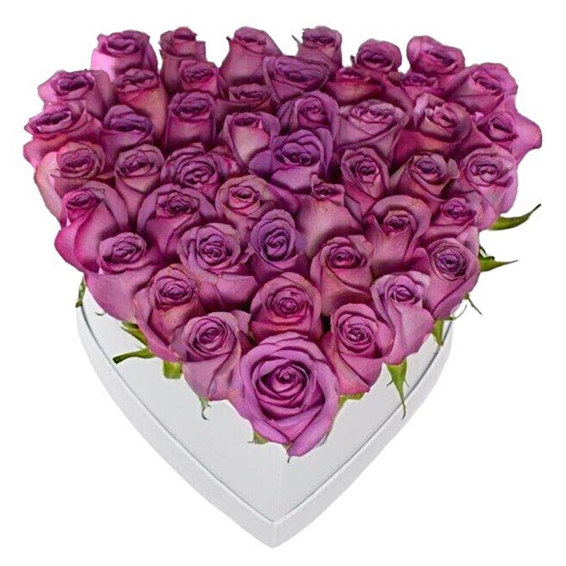 Purple Roses Heart Box