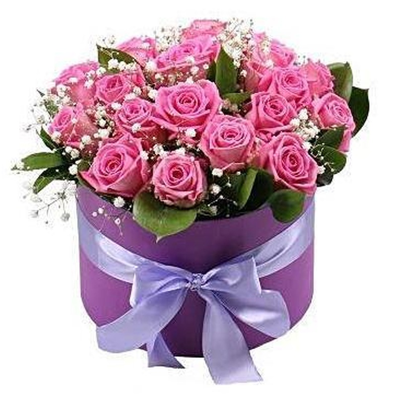 Pink Roses and Baby's Breath Box