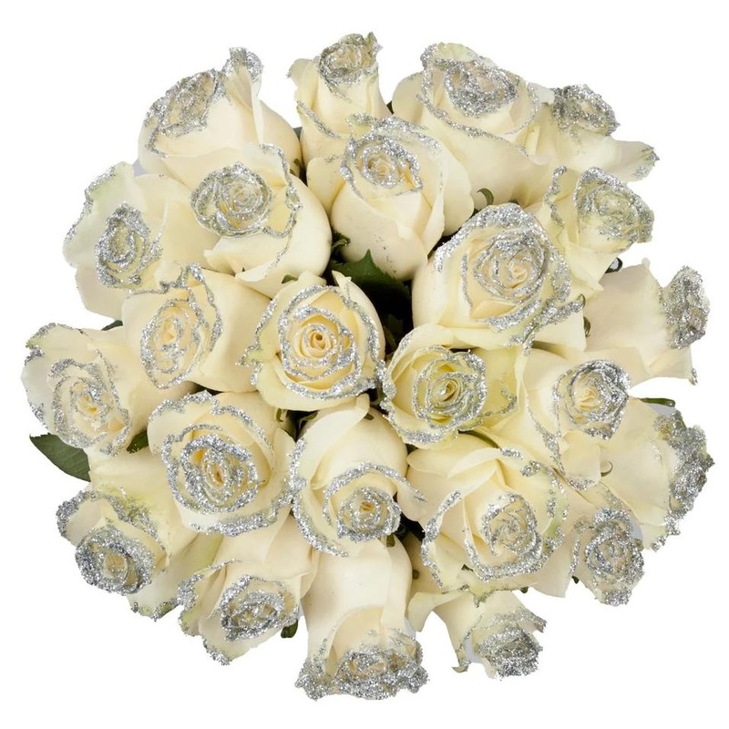 White Rose Silver Glitter Bouquet