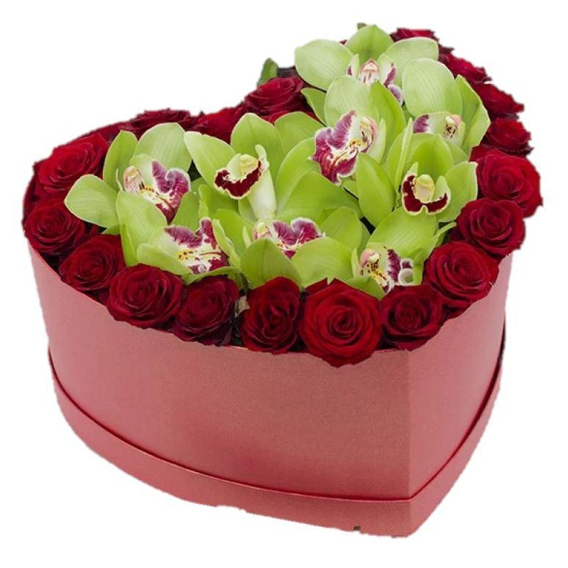 Red Roses and Orchids in a Box