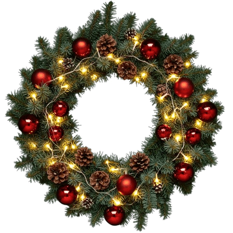 Red and Gold Light Festive Wreath