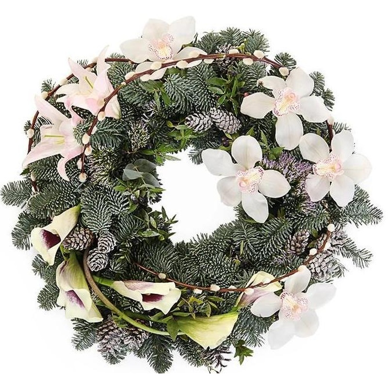 White Cymbidium Orchids Holiday Wreath