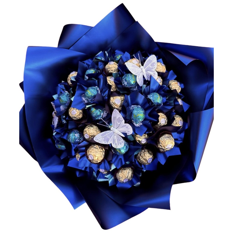 Blue Wraped Chocolate Bouquet with Butterflies