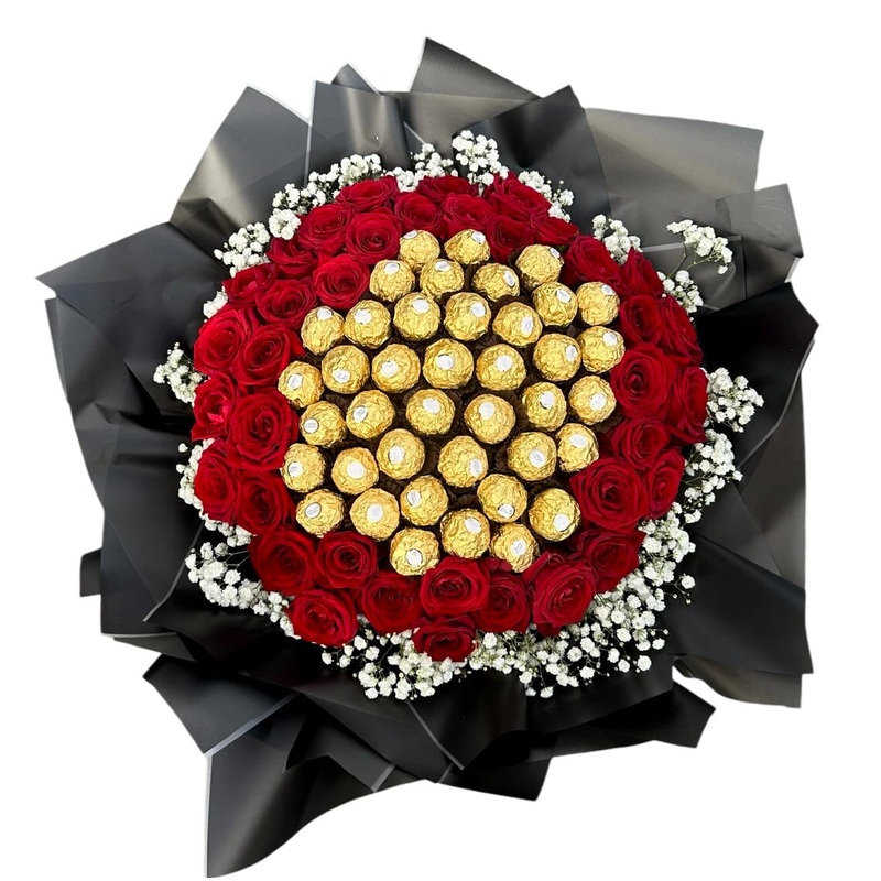 Chocolate and Roses with Gypsophila Bouquet