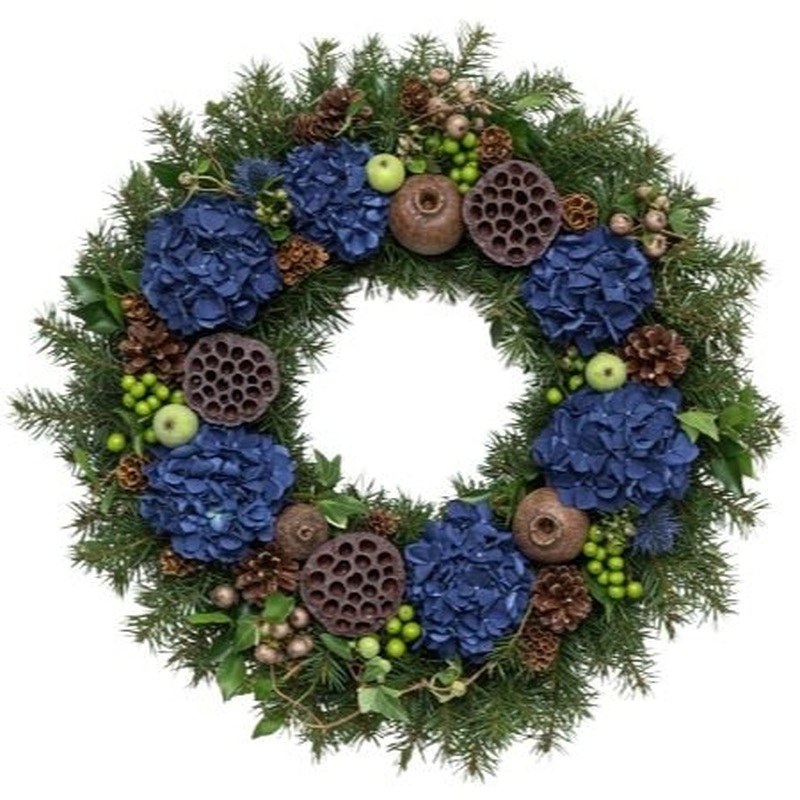 Festive Hydrangea Door Wreath with Gold Berry