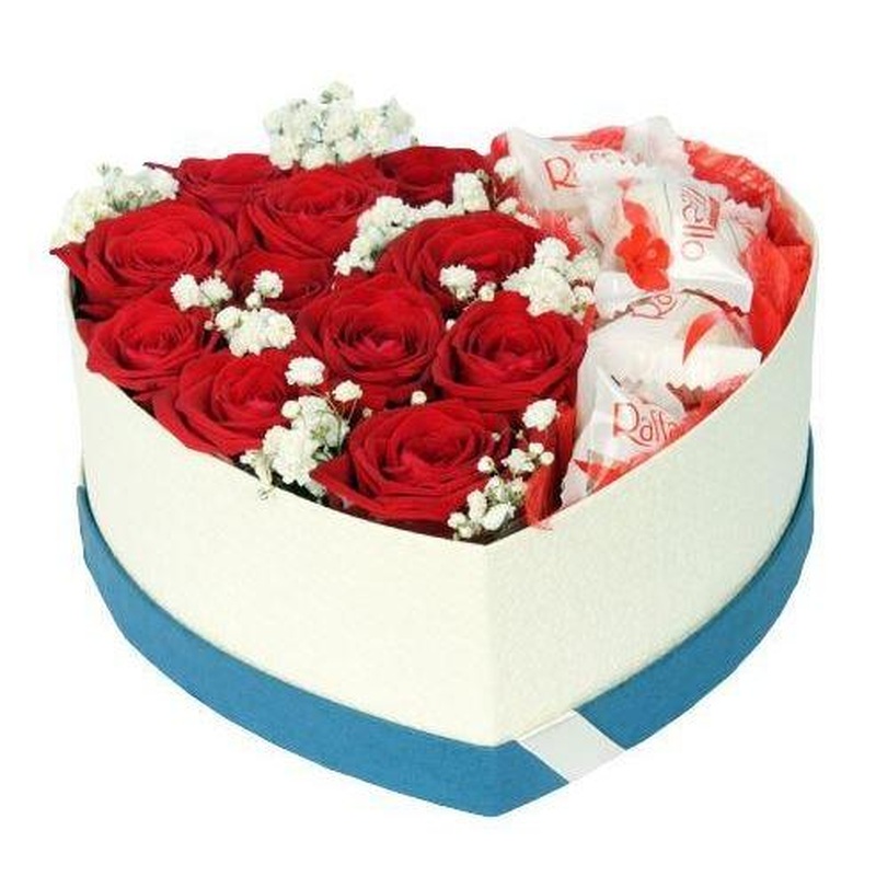 Roses with Gypsophila Chocolate Box
