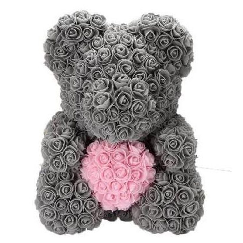 Luxury Grey with Pink Heart  Rose Teddy Bear