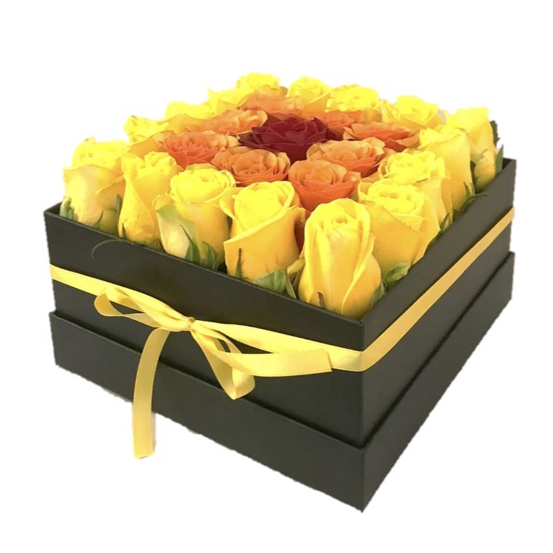 Colored Trio Roses Cube Box