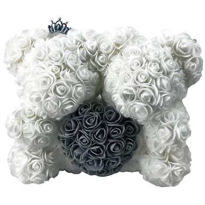 Twin Luxury White and Grey Rose Teddy Bear
