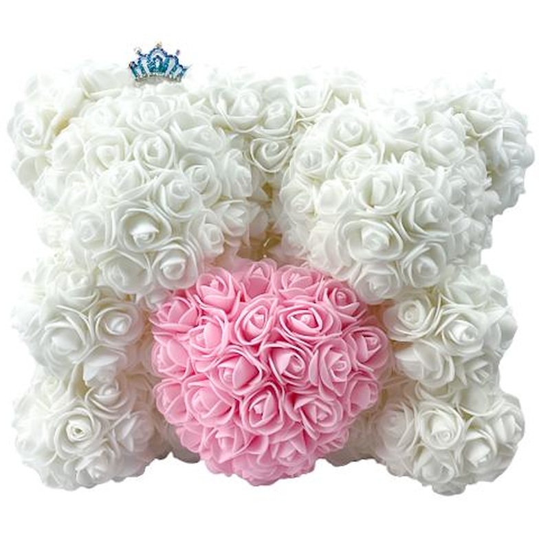 Twin Luxury White and Pink Rose Teddy Bear