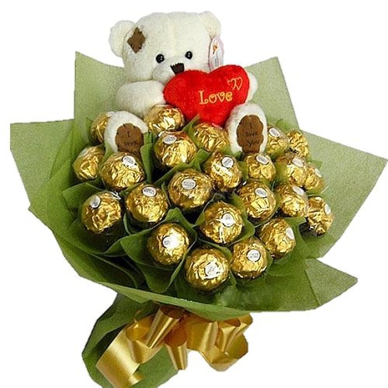 Pretty Chocolate Bouquet with Teddy