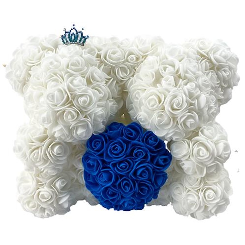 Twin Luxury White and Navy Rose Teddy Bear