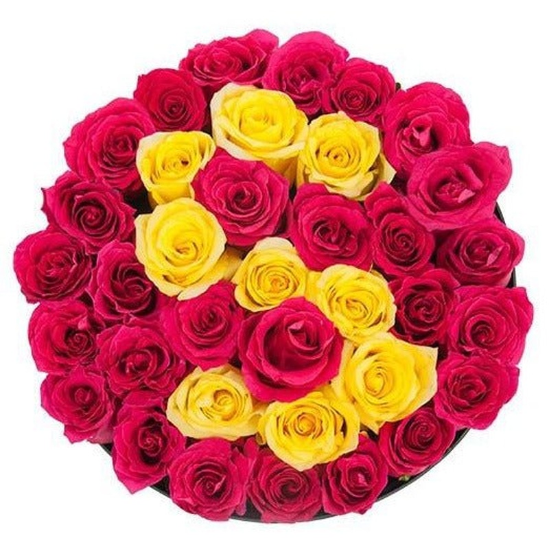 Yellow and Cerise Roses Initial Flower Box