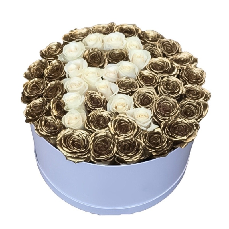 Gold and White Roses Initial Flower Box