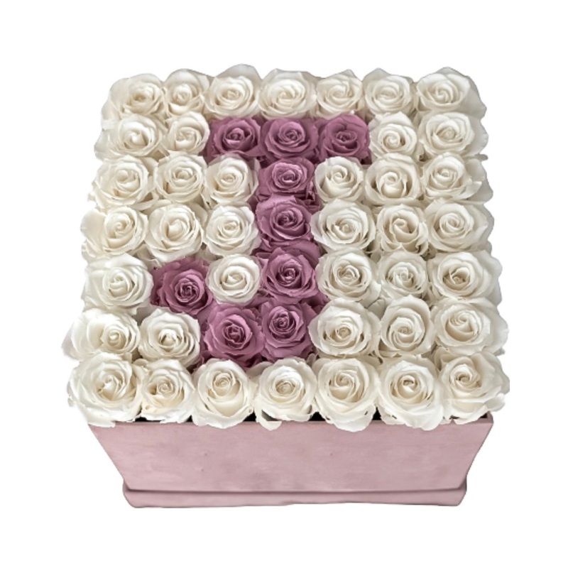 Lavender and White Roses Initial Flower Box