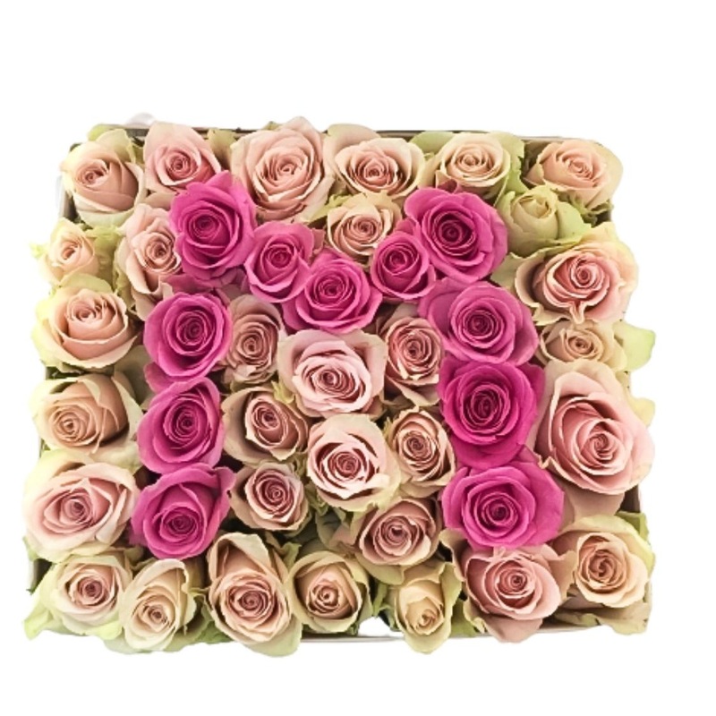 Light Pink and Pink Roses Initial Flower Box