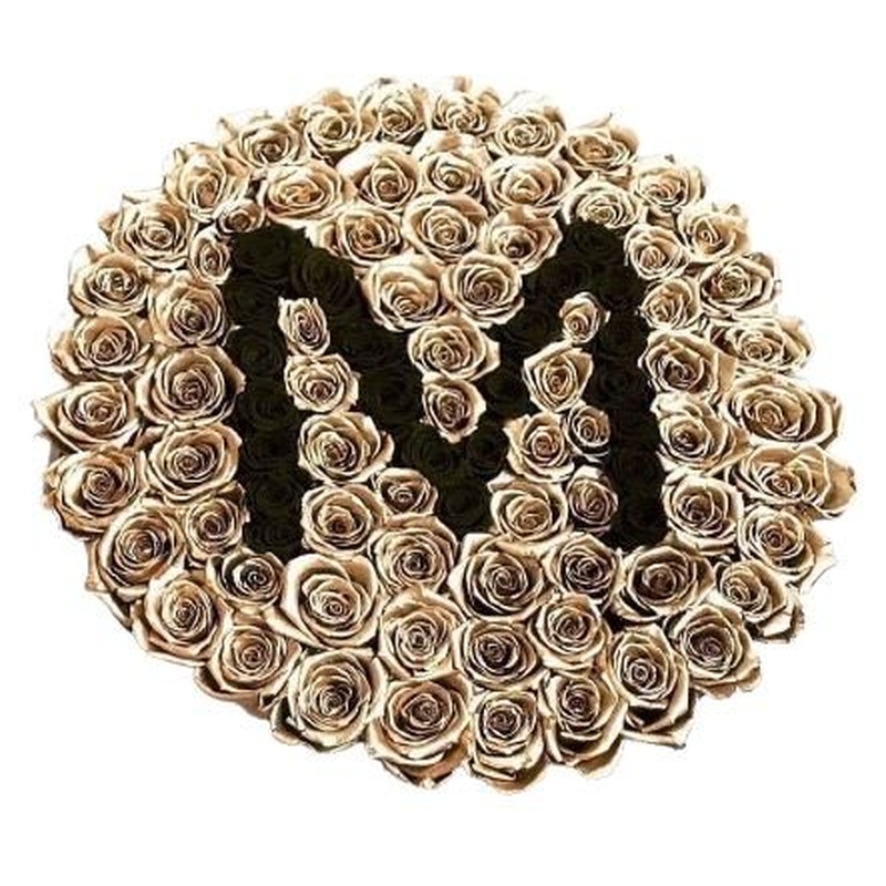 Luxury Black and Gold Roses Initial Flower Box