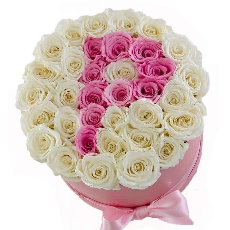 Pink and White Roses Initial Flower Box