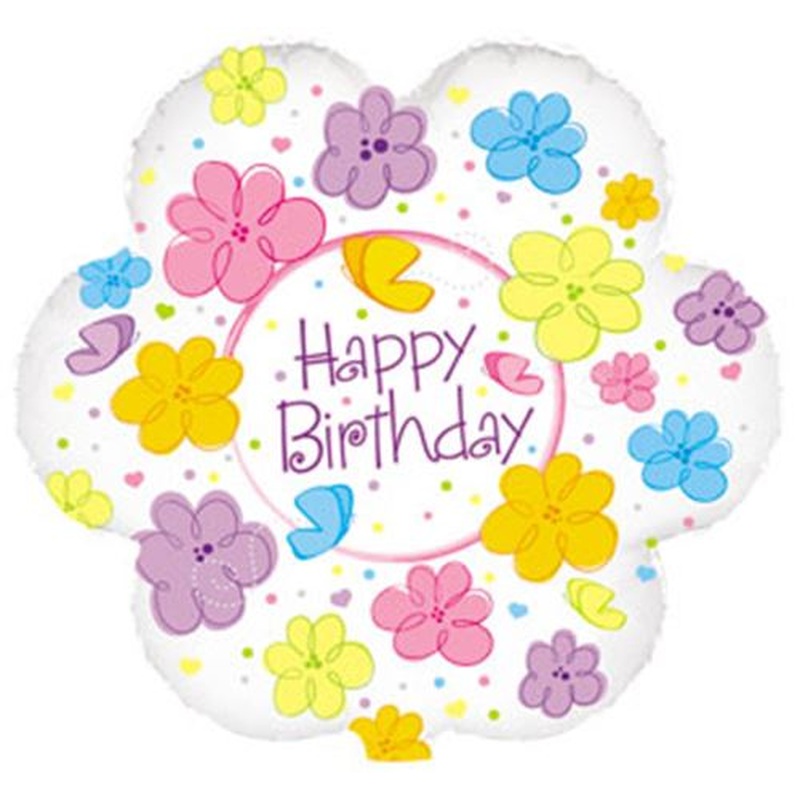 18in Happy Birthday Flower Shape Balloon